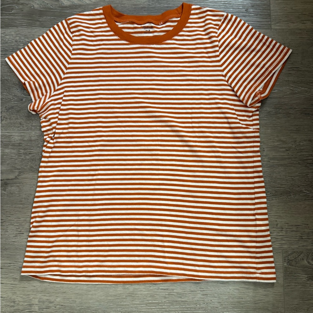 Madewell Burnt Orange and White Striped Short Sleeve Tee